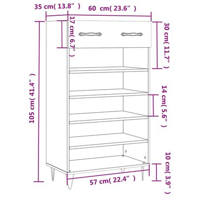 vidaXL Ormarić za cipele boja hrasta 60x35x105 cm konstruirano drvo