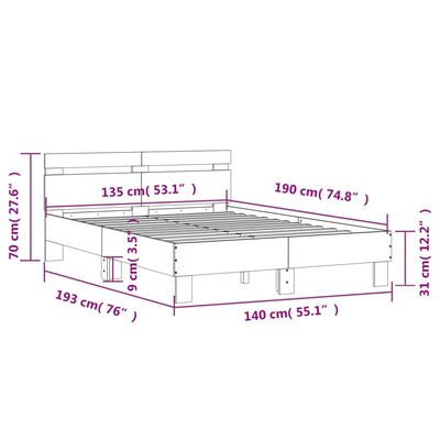 vidaXL Okvir kreveta s uzglavljem bijeli 135x190 cm konstruirano drvo