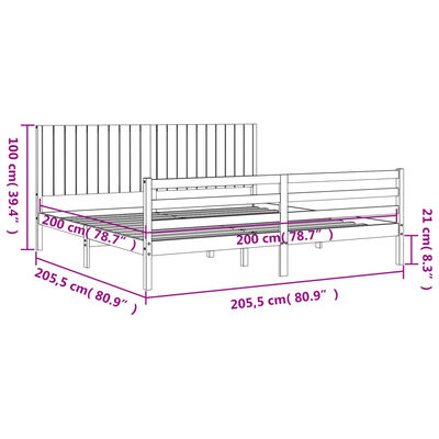 vidaXL Okvir za krevet s uzglavljem crni 200 x 200 cm od masivnog drva