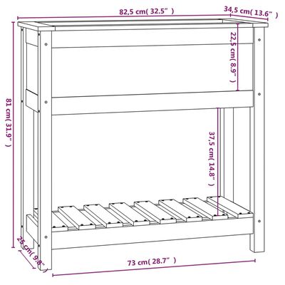 vidaXL Sadilica s policom crna 82,5x34,5x81 cm od masivne borovine