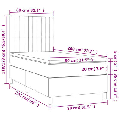 vidaXL Krevet box spring s madracem LED tamnozeleni 80 x 200 cm baršun