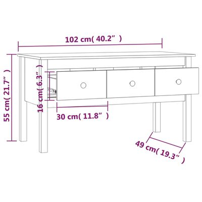 vidaXL Stolić za kavu boja meda 102 x 49 x 55 cm od masivne borovine