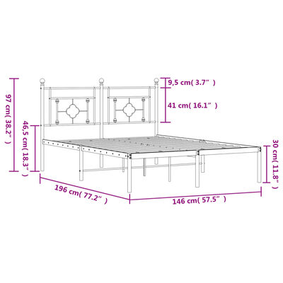 vidaXL Metalni okvir za krevet s uzglavljem crni 140x190 cm