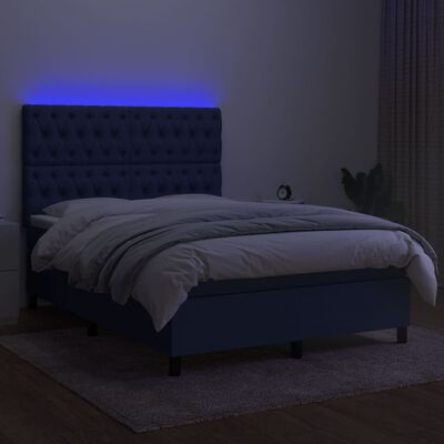 vidaXL Krevet box spring s madracem LED plavi 140x190 cm od tkanine