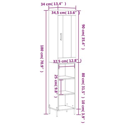 vidaXL Visoka komoda boja hrasta 34,5x34x180 cm od konstruiranog drva