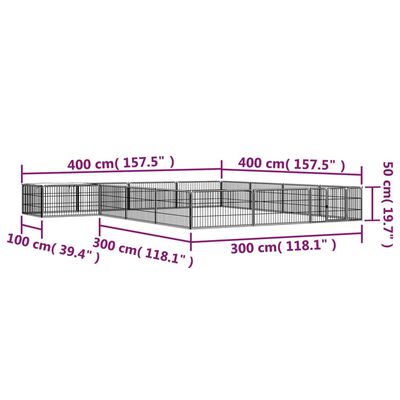 vidaXL Ograda za pse s 16 panela crna 100 x 50 cm čelik obložen prahom