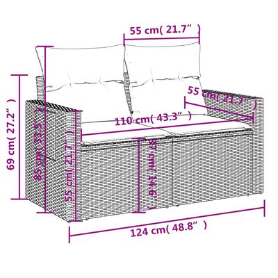 vidaXL 8-dijelni set vrtnih sofa od poliratana s jastucima crni