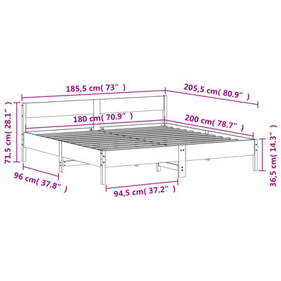 vidaXL Okvir kreveta bez madraca bijeli 180x200 cm od masivne borovine