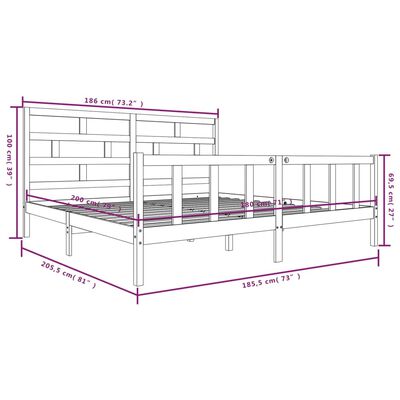 vidaXL Okvir za krevet od borovine bijeli 180 x 200 cm Super King