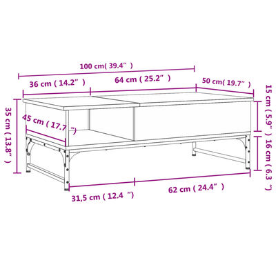 vidaXL Stolić za kavu boja hrasta 100 x 50 x 35 cm od drva i metala