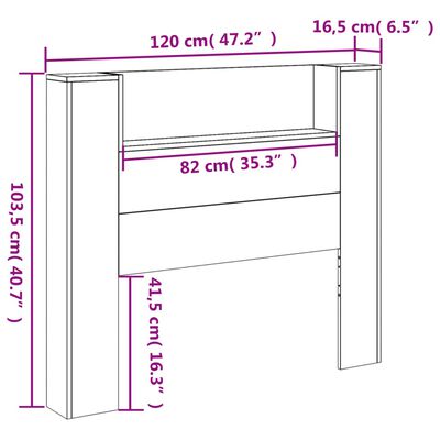 vidaXL Ormarić za uzglavlje LED sivom sonomom 120x16,5x103,5 cm