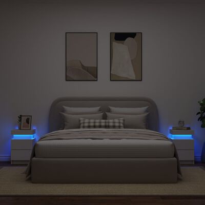 vidaXL Noćni ormarići s LED svjetlima 2 kom bijeli 35 x 39 x 55 cm