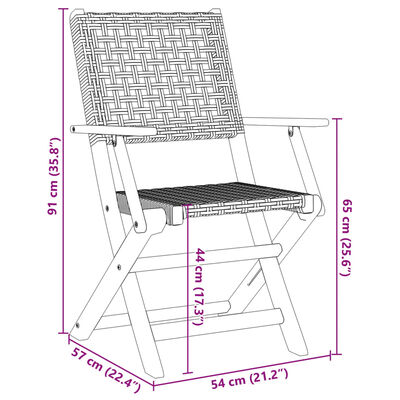 vidaXL 3-dijelni bistro set od poliratana i masivnog drva crni