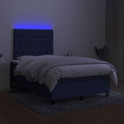 vidaXL Krevet box spring s madracem LED plavi 120 x 200 cm od tkanine