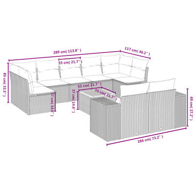 vidaXL 10-dijelni set vrtnih sofa s jastucima bež od poliratana