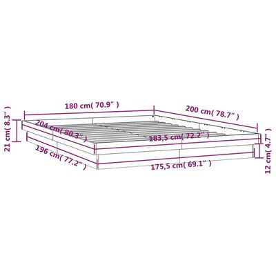 vidaXL LED okvir kreveta voštano smeđi 180x200 cm od masivne borovine