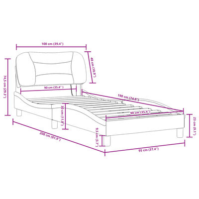 vidaXL Okvir kreveta s LED svjetlom crno-bijeli 90x190 cm umjetna koža