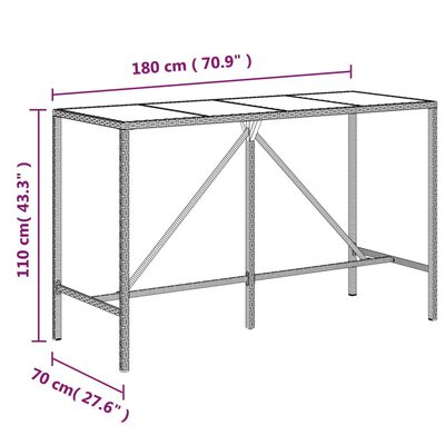 vidaXL Barski stol sa staklenom pločom smeđi 180x70x110 cm poliratan