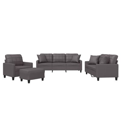 vidaXL 4-dijelni set sofa s jastucima sivi od umjetne kože