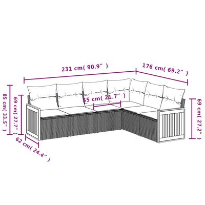 vidaXL 6-dijelni set vrtnih sofa s jastucima bež od poliratana