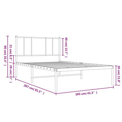 vidaXL Metalni okvir za krevet s uzglavljem crni 100x200 cm