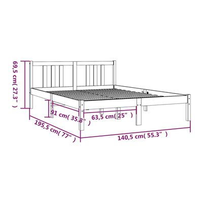 vidaXL Okvir za krevet od masivnog drva sivi 135x 190 cm 4FT6 bračni