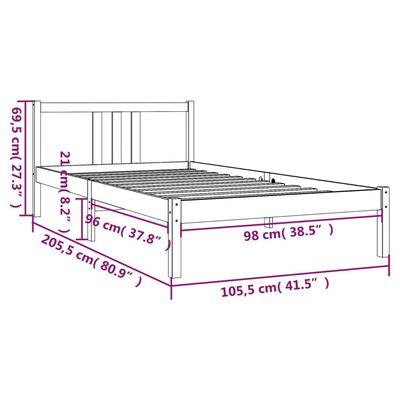 vidaXL Okvir za krevet od masivnog drva boja meda 100 x 200 cm