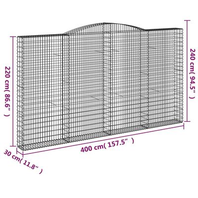 vidaXL Lučne gabionske košare 25kom 400x30x220/240cm pocinčano željezo