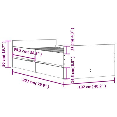 vidaXL Okvir kreveta s ladicama boja hrasta 100 x 200 cm