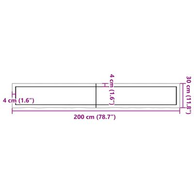 vidaXL Zidna polica 200x30x(2-6) cm neobrađena masivna hrastovina