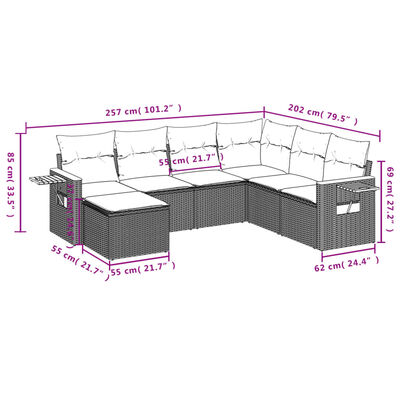 vidaXL 7-dijelni set vrtnih sofa od poliratana s jastucima crni