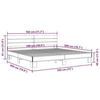 vidaXL Okvir kreveta boja hrasta 180x20 cm konstruirano drvo i metal