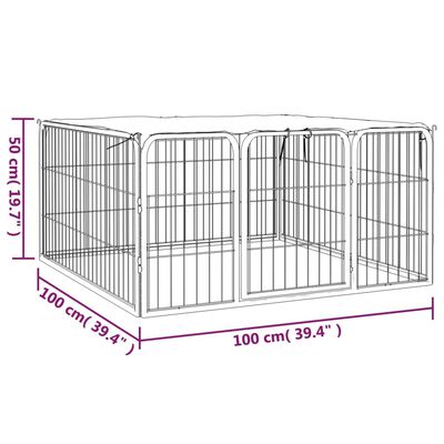 vidaXL Ograda za pse s 4 panela crna 100 x 50 cm čelik obložen prahom