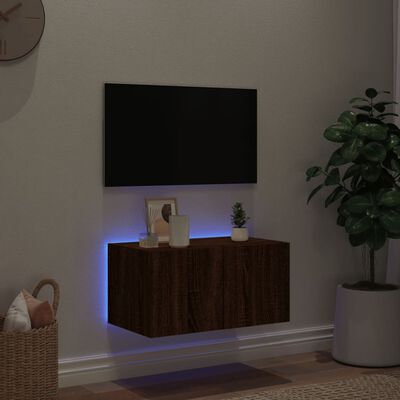 vidaXL Zidni TV ormarić s LED svjetlima boja hrasta 60x35x31 cm
