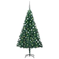 vidaXL Umjetno osvijetljeno božićno drvce s kuglicama zeleno 120cm PVC