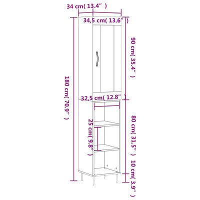 vidaXL Visoka komoda siva sonome 34,5x34x180 cm od konstruiranog drva