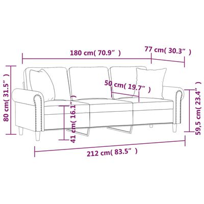 vidaXL Trosjed s ukrasnim jastucima svjetlosivi 180 cm baršunasti