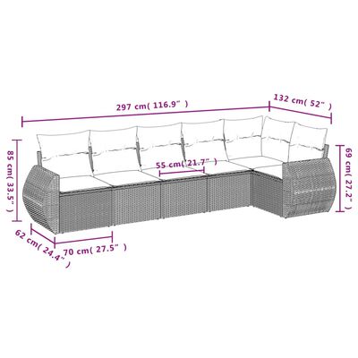 vidaXL 6-dijelni set vrtnih sofa s jastucima crni od poliratana