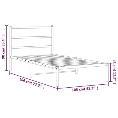 vidaXL Metalni okvir za krevet s uzglavljem crni 100x190 cm