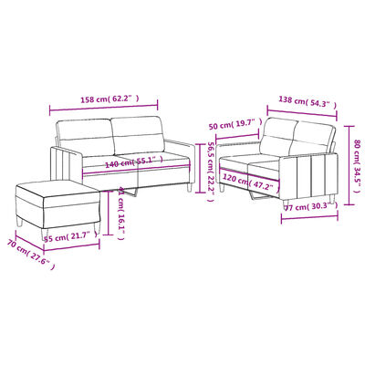 vidaXL 3-dijelni set sofa s jastucima svjetlosivi od tkanine