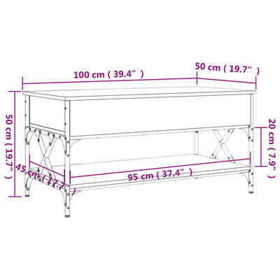 vidaXL Stolić za kavu boja hrasta 100 x 50 x 50 cm od drva i metala