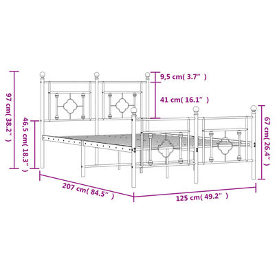 vidaXL Metalni okvir kreveta uzglavlje i podnožje crni 120x200 cm