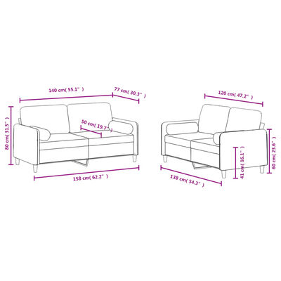 vidaXL 2-dijelni set sofa s jastucima svjetlosivi baršunasti