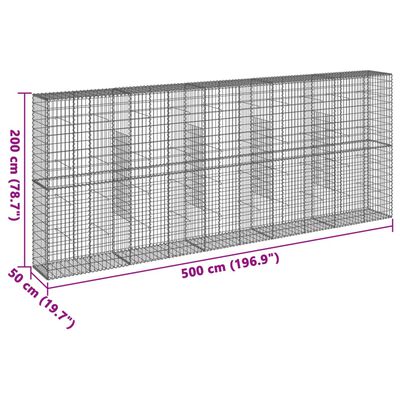 vidaXL Gabionska košara s poklopcem 500x50x200 cm pocinčano željezo