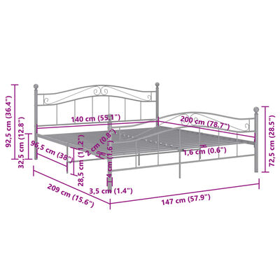 vidaXL Okvir za krevet sivi metalni 140 x 200 cm