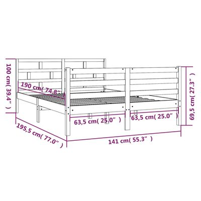 vidaXL Okvir za krevet od masivnog drva bijeli 135x190 cm 4FT6 bračni