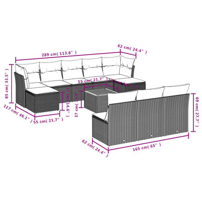 vidaXL 11-dijelni set vrtnih sofa od poliratana s jastucima sivi