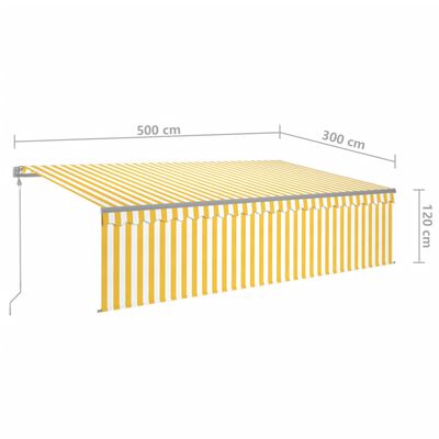 vidaXL Automatska tenda s roletom i senzorom LED 5 x 3 m žuto-bijela