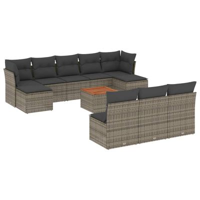 vidaXL 11-dijelni set vrtnih sofa od poliratana s jastucima sivi