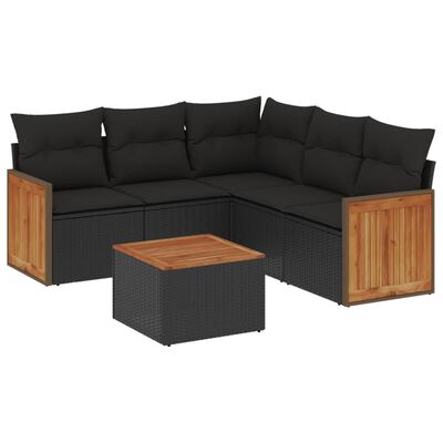 vidaXL 6-dijelni set vrtnih sofa s jastucima crni od poliratana